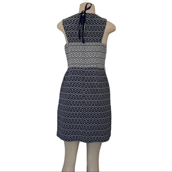 LOFT Ann Taylor Petite Navy White Striped Geometric Colour Block Midi Dress - Picture 4 of 6